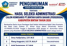 5 Calon Komisaris PT. Bintan Karya Bahari (Perseroda) Ditetapkan, Pendaftaran Dirut Masih Diperpanjang